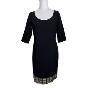 CARMEN Marc Valvo Dress Black Gold Metallic Beaded Hem Size 6‎